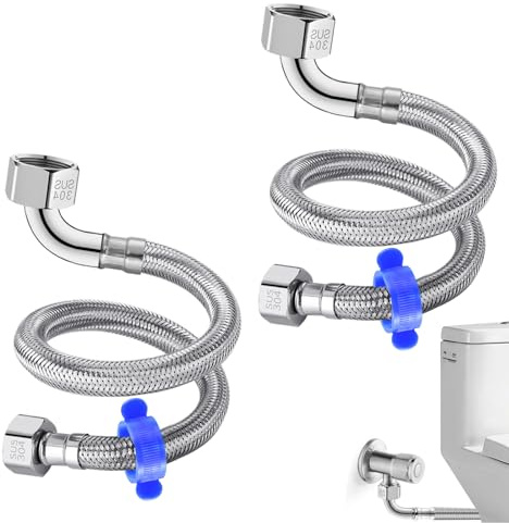 60cm Flexible Tap Connector, 2 PCS Stainless Steel Tap Flexible Hose British Standard 1/2”(90°) x 1/2” BSP Fitting, Plumbing Fittings for Homes Kitchen Bathroom Sink Tap