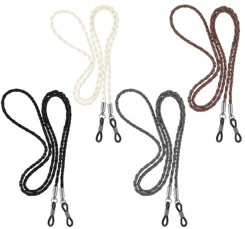 YUXMU 4 Stück Leder Brillenbänder, Brillenband Mehrfarbige Brillenhalter Lanyards Brillenkette Einstellbarer Brillen Ketten für Damen und Herren Brillenbandhalter geflochtene Zubehörkette