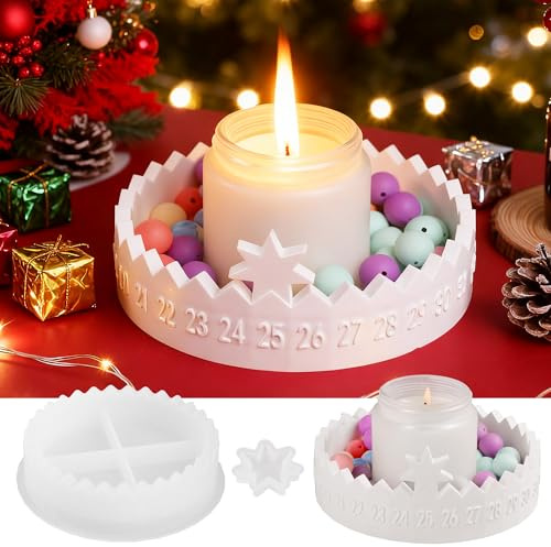 Silikonformen Gießformen Silikon Weihnachten - Rund Adventskalender Silikonform Weihnachten Kerzenhalter Stern，Gießform Weihnachten Teelichthalter Gipsformen zum Gießen Kerzen AusGips und Epoxidharz