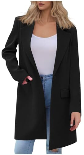 BFSWL Oversize Blazer Damen Grau – Blazer Damen Elegant Lang – Lässig Langarm Longblazer – Lockere Einfarbig Blazerjacke – Herbst Open Front Anzugjacke