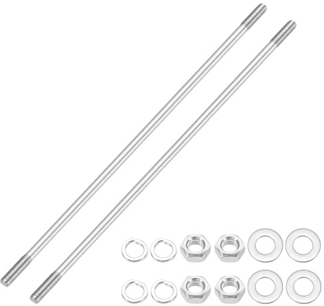 sourcing map 2Set M6x200mm Double Ended Stud Screws, 304 Stainless Steel Dual Threaded Rod Bar Bolts Studs with Nut Washer for House Maintenance Structural Anchoring Fastening Screw