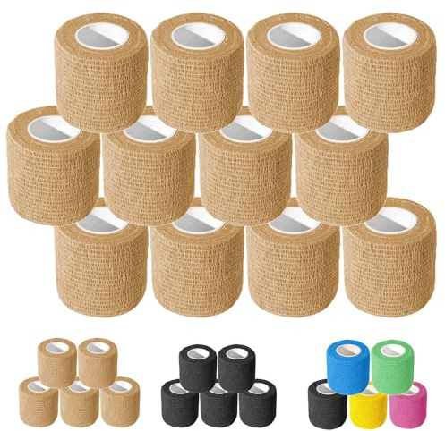 KVM Selbstklebende Bandage, 12er-Pack, 5 cm x 4,6 m, Atmungsaktive Kohäsive Bandagenwickelrollen, Elastisches Tape für Sport, Handgelenk, Knöchel (Hautfarbe)