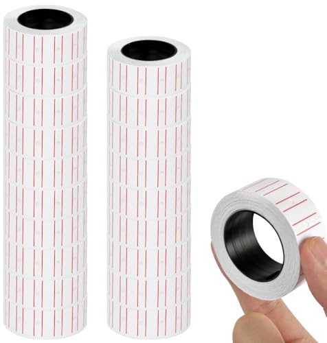 NUTKIT 20 Rollen Preisauszeichner Etiketten, 10000 Stk Preisschildaufkleber | 21 x 12mm Wiederablösbar Preisetiketten Selbstklebend, Preismarker Etikettenrolle für Einzelhandel Geschäft (Rot Streifen)