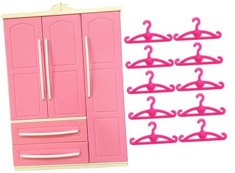 rongweiwang Organisieren Sie den Puppenschrank ergonomisch mit 10 Kleiderbügeln. Puppenschrank Möbel aus robustem Kunststoff. Aufbewahrung , mit geradem Kleiderbügel , 18.2 x 7 x 25.8 cm
