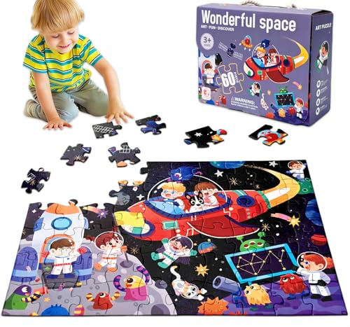 Outer Space Jigsaw Puzzle - 60 Piece Space Planets Astronaut Jigsaw, Giant Floor Puzzles for 3 4 5 6 7 8 Year Olds, Educational Space Toys for kids, Space Toys Gifts for Birthday Boy or Girl