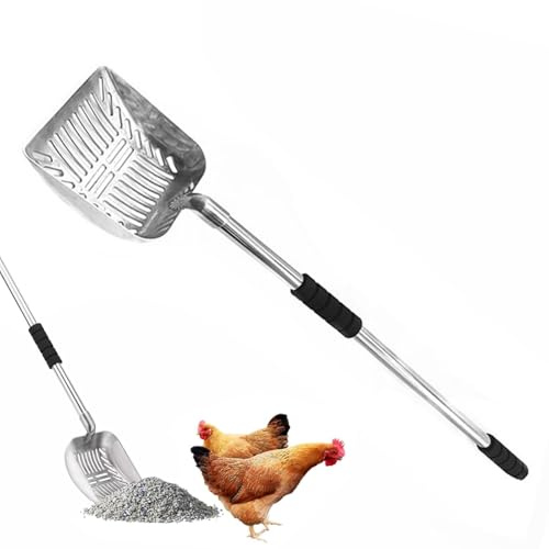 Pala de arena para gatos – colador ajustable con pala larga, pala de metal para excrementos de gatos, para limpiar la caja de arena y contra olores desagradables