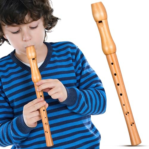 Beavorty Wooden Eight Hole Recorder Instrument for Beginners and Toddlers, Easy to Play Soprano Flute for Learning Rhythm and Practice Sessions, Khaki Musical Toy