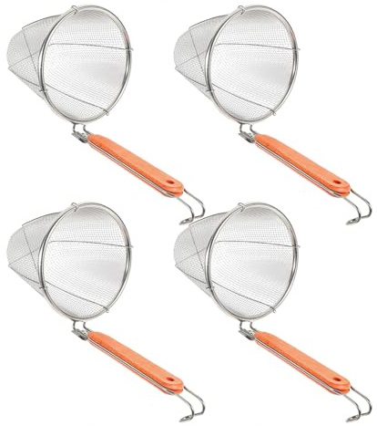 Cuillère à Passoire en Acier Inoxydable Poignée Bois 14cm | Lot de 4 Pièces, Argenté, pour Cuisson des Pâtes et Nouilles, Usage la Cuisine Domestique