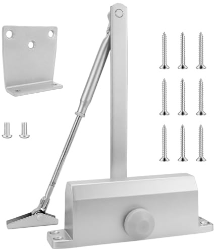 WPPQWP Chiudiporta automatico con funzione di bloccaggio, serratura per porta interna e porta esterna, peso 25-65 kg, ammortizzazione idraulica variabile, regolabile, silenzioso, argento (L)
