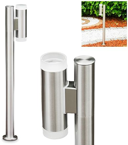 Wegeleuchte Vero, moderne Außenleuchte aus Metall/Kunststoff in Edelstahlfarben, Stehleuchte 80 cm, Gartenlampe mit 2 x GU10, ohne Leuchtmittel, IP44