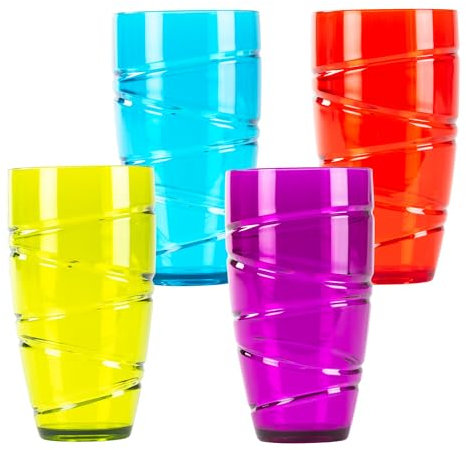 LIVIVO Set of 4 Hi Ball Plastic Acrylic Drink Tumblers with Swirl Design - Stackable Glasses Great for Picnics, BBQ’s, Poolside, Camping, Children’s Parties or Just Everyday Use (Set of 4, Colour)