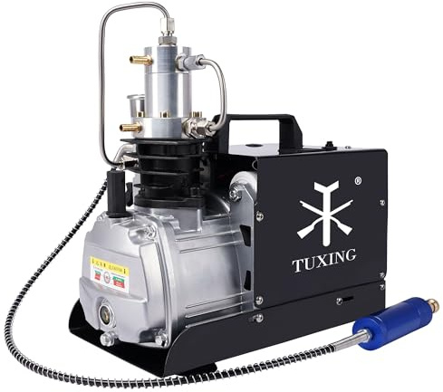 TUXING PCP-Luftkompressor,4500 psi/30 MPa/300 bar Tauchkompressor,elektrischer Kompressor mit einstellbarem Druck und Wasser-/Lüfter-Dual-Kühlsystem für PCP-Luftgewehr,Tauchflaschenladung Schwarz