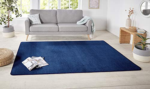 Hanse Home Nasty Tappeto da soggiorno a pelo corto, in tinta unita, per sala da pranzo, soggiorno, cameretta dei bambini, corridoio, camera da letto, cucina, tinta unita, blu scuro, 140 x 200 cm