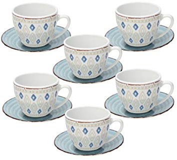 Tognana Casablanca, Set 6 Tazzine Caffè con Piatto, Porcellana, Multicolore