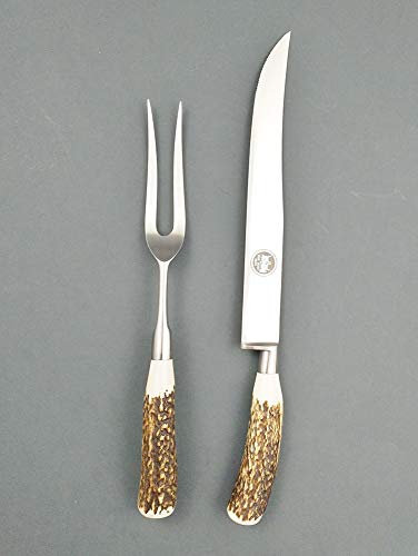 DUE BUOI Set FORCHETTONE E Coltello FORGIATI Linea Medusa - Manico Corno Cervo