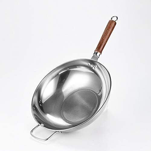 32 centimetri Pentole Wok antiaderente Cooker # 304 in acciaio inossidabile non rivestito cucina POT frittura Wok della cucina della vaschetta del POT (Color : -)