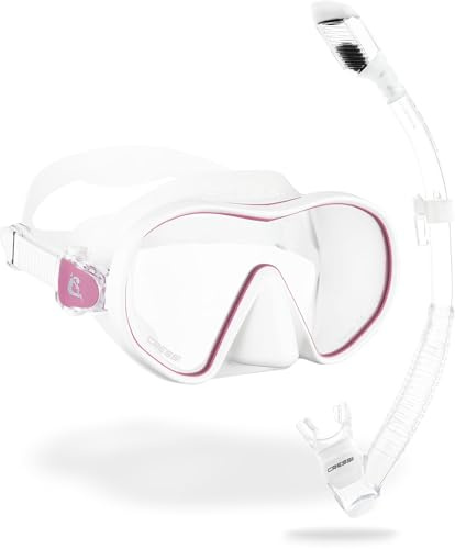 CRESSI F-Dual + Supernova Dry Combo White Pink/Clear White - Combo Set Unisex Maschera F-Dual e Dry Snorkel per Snorkeling e Immersioni, Bianco Rosa/Trasparente Bianco, Taglia Unica