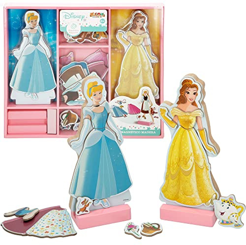 COLORBABY 48726 Woomax-Disney Jgo Kleider Holz Magn 32 x 28 cm Prinzessinnen, 45 piezas