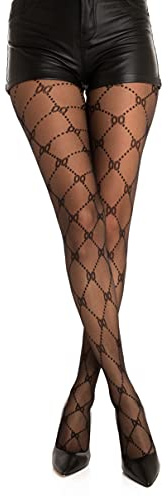 Gi&Gi Damen Strumpfhose mit Rautenmuster und Schleifenmotiv, Halbtransparent, Elegant, 20 Den (DE/NL/SE/PL, Alphanumerisch, S, M, Regular, Regular, Schwarz)