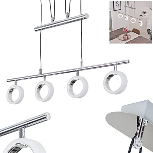 HOFSTEIN LED Pendelleuchte Globine, verstellbare Hängelampe aus Metall/Kunststoff in Chromfarben/Weiß, moderne Hängeleuchte, Höhe max. 170 cm, 14 Watt, 1480 Lumen, 3000 Kelvin, Esszimmer, Küche