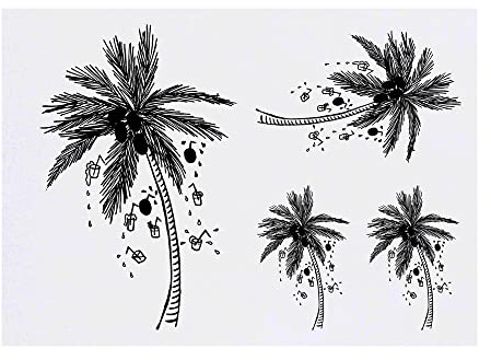 4 x 'Palm Tree & Drinks' Temporary Tattoos - Water Resistant, Skin-Safe, Non-Toxic Transfers, Mixed Sizes (TO00046521)