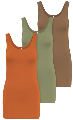 ONLY 3-pack damtoppar, basic tanktoppar vit, svart, grå, blå, grädde damskjorta, långa sommarskjortor, topp 15201465, Färgmix 7, S