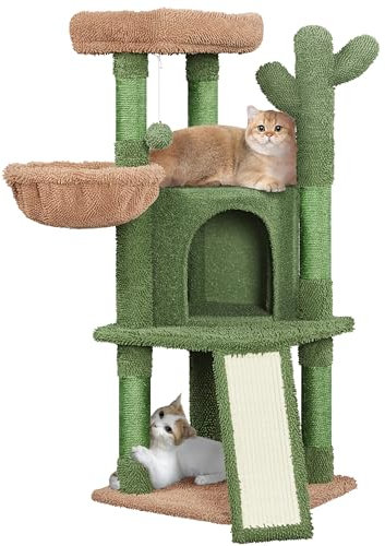 Topeakmart 42″ H Cactus Cat Tree,Cute Cat Tower w/Scratching Posts,Indoor Cats Furniture Pet Activity Center Play House w/Platform/Condo/Basket&Hanging Ball