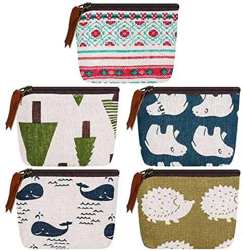 FRIUSATE 5 Stück Mini Geldbörse Canvas Kleine Geldbeutel Täschchen Kinder Münzbörse Kleine Münzbeutel Multifunktion Kosmetiktasche mit Reißverschluss für Kosmetik Schlüsselanhänger Münzen Geldkarten