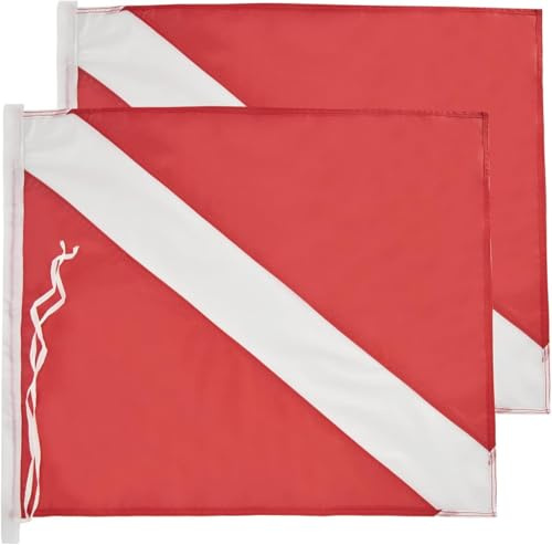 2pcs Diver Down Flag with Cord Ties 20 x 24 Inch - Double Stitched Nylon - Red and White Diving Flags for Scuba Dive Spearfishing Freediving,Use with Float, Buoy, Boat, Flagpole