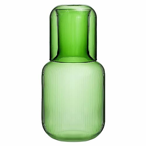 Sizikato Carafe à eau de nuit en verre vert de 750 ml avec verre gobelet.