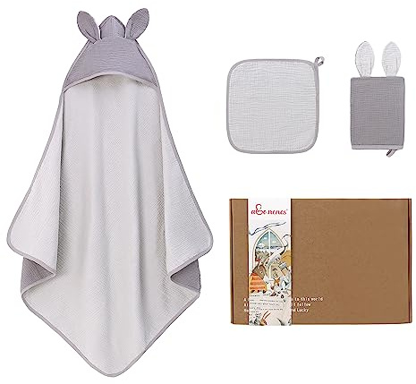 amo nenes Baby handduk med huva, 100 % bomull, mycket mjuk, absorberande, stor storlek 85 x 85 cm, babyparty, set med 3 delar, baby present för nyfödda, småbarn, pojkar och flickor