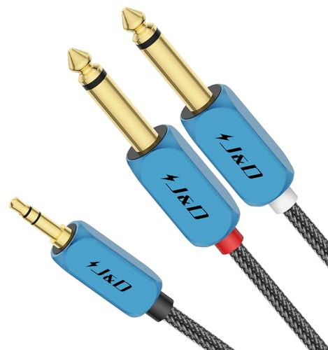 J&D Cavo Divisore y da 3,5mm a Doppio 6,35mm, Cavo Mono Stereo da TRS Maschio a Doppio TS Maschio per Mixer/Registratori Audio, con Guscio in Lega di Alluminio Placcato Oro e Treccia in Nylon, 1 M