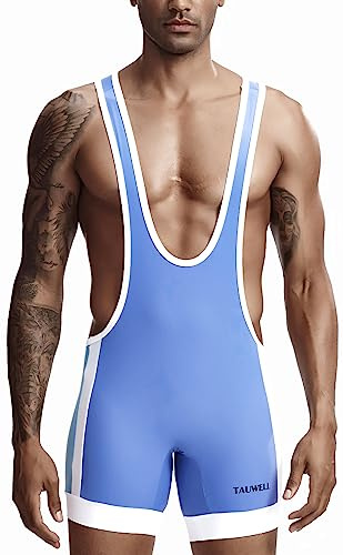 AIEOE Men's Wrestling Jersey Wrestling Singlet Jersey Sports Jumpsuit Athletic Supporters Weightlifting Bodysuit One Piece, blue, L