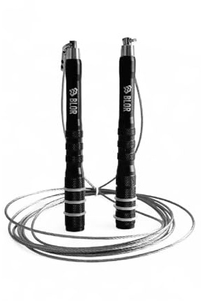Blor Jump Rope Pro aus Aluminium Stahl und Nylon, ergonomische, rutschfeste Griffe, ideal für Gewichtsverlust, Boxen, Cross-Training, mit tragbarer Tasche (schwarz)