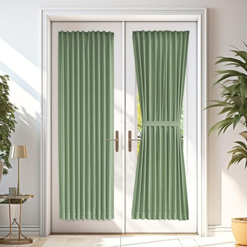 Vatge Sage Green French Door Curtain Panel - Sidelight Door Privacy Curtains for Front Door, 1 Panel, W36 x L72, Sage Green