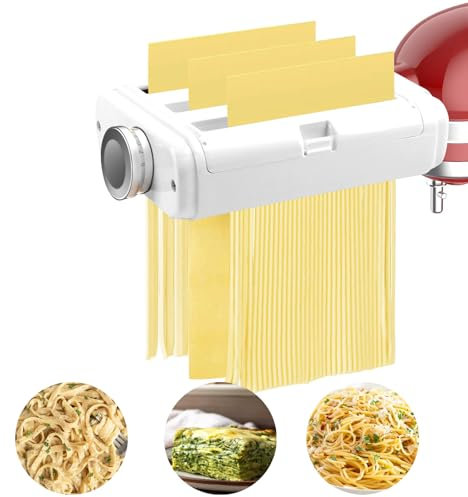 Pasta Maker Attachment 3 in 1 Set for KitchenAid Stand Mixers Included Pasta Sheet Roller, Spaghetti Cutter, Fettuccine Cutter Maker Accessories and Cleaning Brush – Homemade Fresh Easily