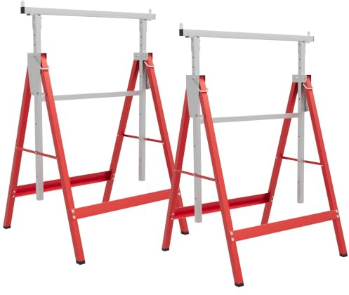 HOMCOM Lot de 2 tréteaux Pliables Hauteur Réglable 80-130 cm Rouge | Télescopiques