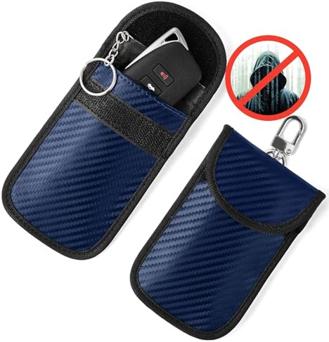 Vammcht Upgraded Faraday Bag for Key Fob (2 Pack), Premium Faraday Key Fob Protector– Car RFID Signal Blocking, Car Security Protection, Anti-Theft Pouch, Anti-Hacking Case Blocker Blue