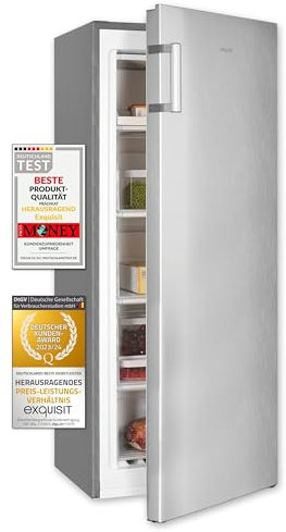 Exquisit Gefrierschrank, 4-Sterne-Gefrieren, 165 Liter, 4 Schubladen, 1 Gefriertablett, Tiefkühlschrank, Gefrierschrank groß, 55 cm breit, GS5230-H-010E inoxlook