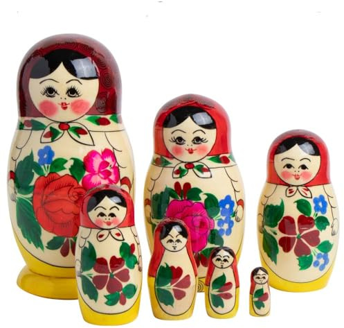 rukauf Semenovskaya Matröschka Matroschka Babuschka Matrjoschka 7 Steckpuppen 16cm - Holzpuppe Матрёшка