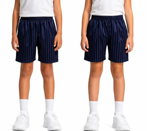 KHIM barn skugga rand skola PE shorts pojkar flickor sommar gym sport fotbollsspel cykelshorts, Marinblå 2-pack, 3-4 Years
