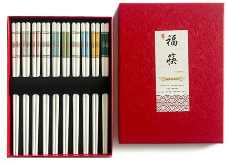 Set di bacchette in porcellana da 10 paia, set regalo di bacchette riutilizzabili in Cina Fu con custodia, set di bacchette in ceramica Bone China, set regalo di bacchette cinesi, lavabile in lav