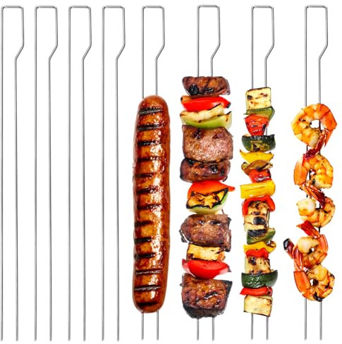 com-four® 8X Premium BBQ Doppelspieße 4 mm – 30 cm Edelstahl 430 Grillspieße mit Griff – Schaschlikspieße für Fleisch, Fisch & Gemüse – Kein Verrutschen, 100% Grillspaß