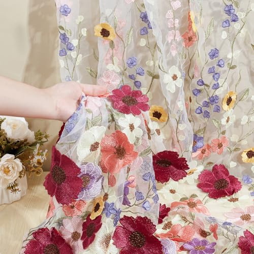 NBEADS ca.1.5m3D Bestickter Blumen-Spitzenstoff, 90cm Bestickter Spitzenstoff Mit Rosenmuster Netzstoff 3D Blume Komposit Stoff zum Nähen Hochzeit Hochzeitstuch DIY Handwerksbedarf