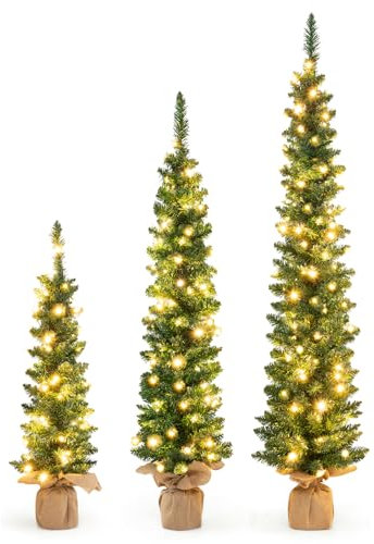 DREAMADE 3 TLG Weihnachtsbaum Set, 90/120/150cm Christbaum mit 50/80/100 LED-Lichter, Künstliche Weihnachtsdekoration für Büro, Wohnung, Geschäft
