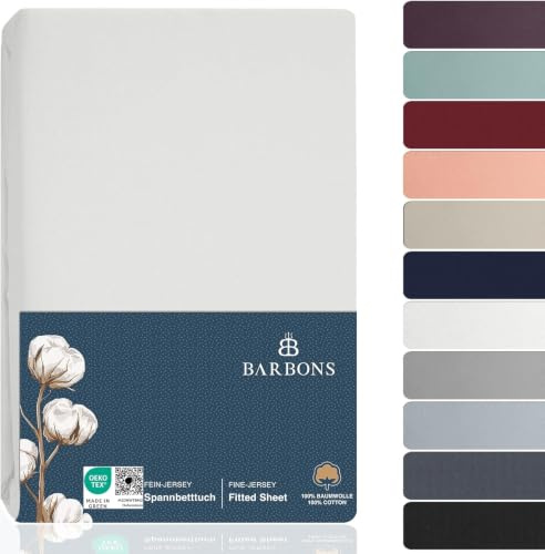 BARBONS Spannbettlaken 200x200cm - 100% Baumwolle Bettbezug Weiss | Oeko-TEX Zertifiziert - Spannbetttuch - Bettlaken - Bettbezug - Jersey - für Boxspringbett und Dicke Matratzen bis 27 cm