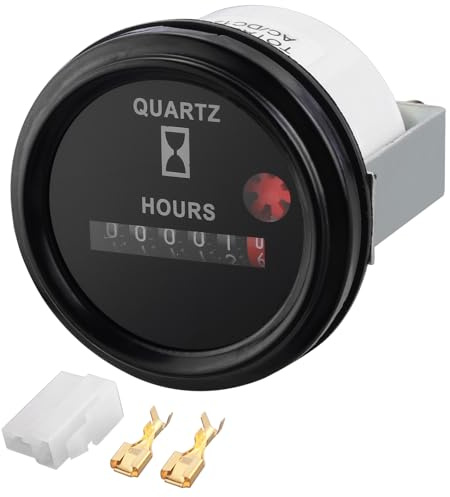 AUTOUTLET Contador de horas de funcionamiento de cuarzo redondo, 12-72 V CC/AC, contador de horas mecánico con barra de metal, contador de horas impermeable para motocicleta, ATV, moto de nieve