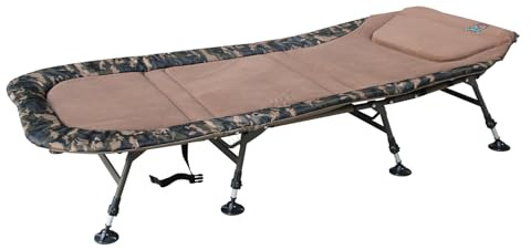 CARPZILLA Fishing Bed with 8 Adjustable Legs Folding Portable Large Bedchair Built-in Pillow Flat Out 210 x 97cm Wide 150kg Capacity Overnight Camping Fishing Equipment Fishing Accessories Camo