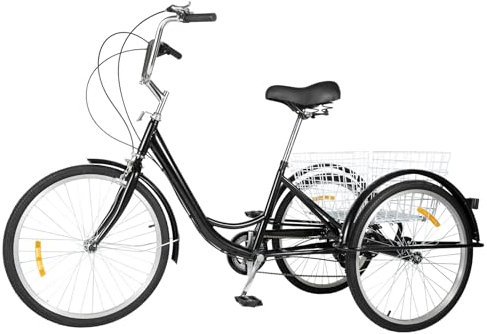 CAIYGG 24 Zoll 8-Gang Adult Dreirad Hochkohlenstoffhaltiger Stahl Erwachsene Dreirad Abnehmbare Korbt Höhenverstellbar für Städte, Strände, Fahrradwege und Verschiedene Straßen