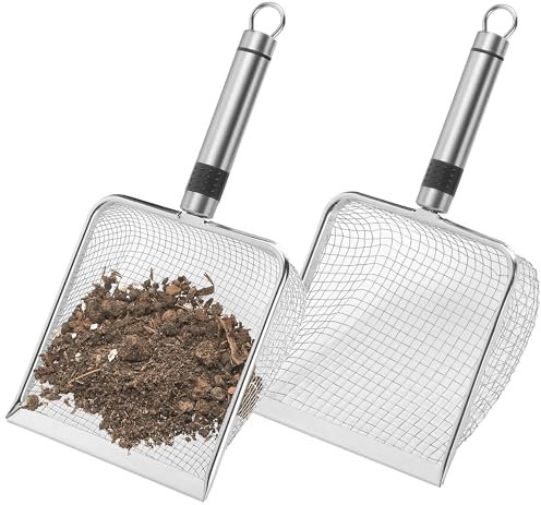 GIONAR Lot de 2 tamis de jardin en acier inoxydable – Tamis de jardin – Tamis à compost avec poignée – Tamis à sable, tamis à terre, tamis à sable (maille 3,8/5 mm)